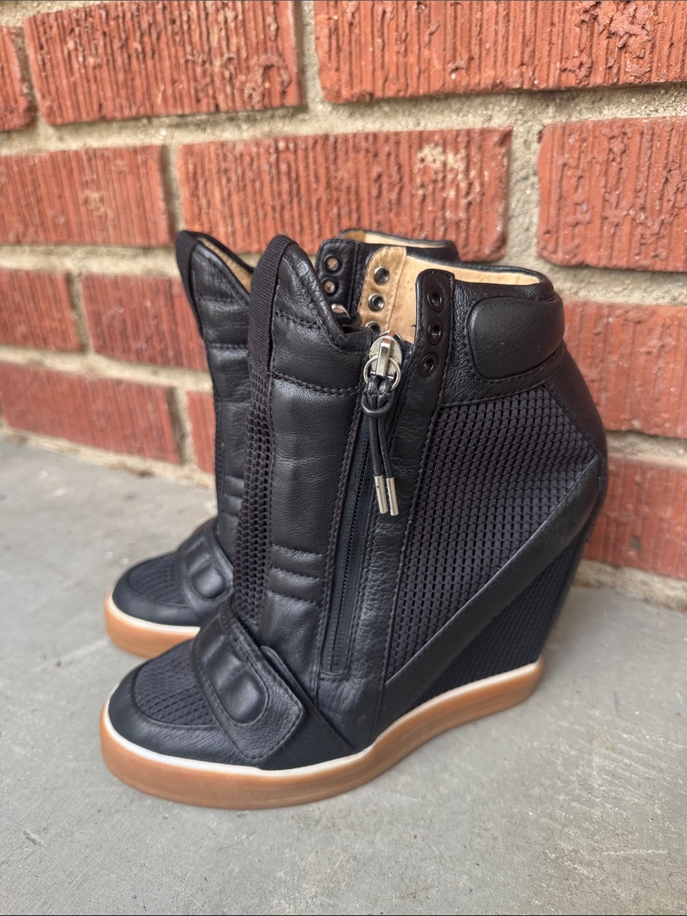 L.A.M.B. Pamela Black Mesh Platform Wedge Sneaker Bootie - Picture 9 of 9